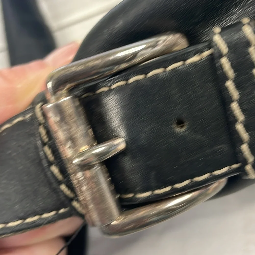 Michael Kors Black Leather Shoulder Bag w/White Contrast Stitching